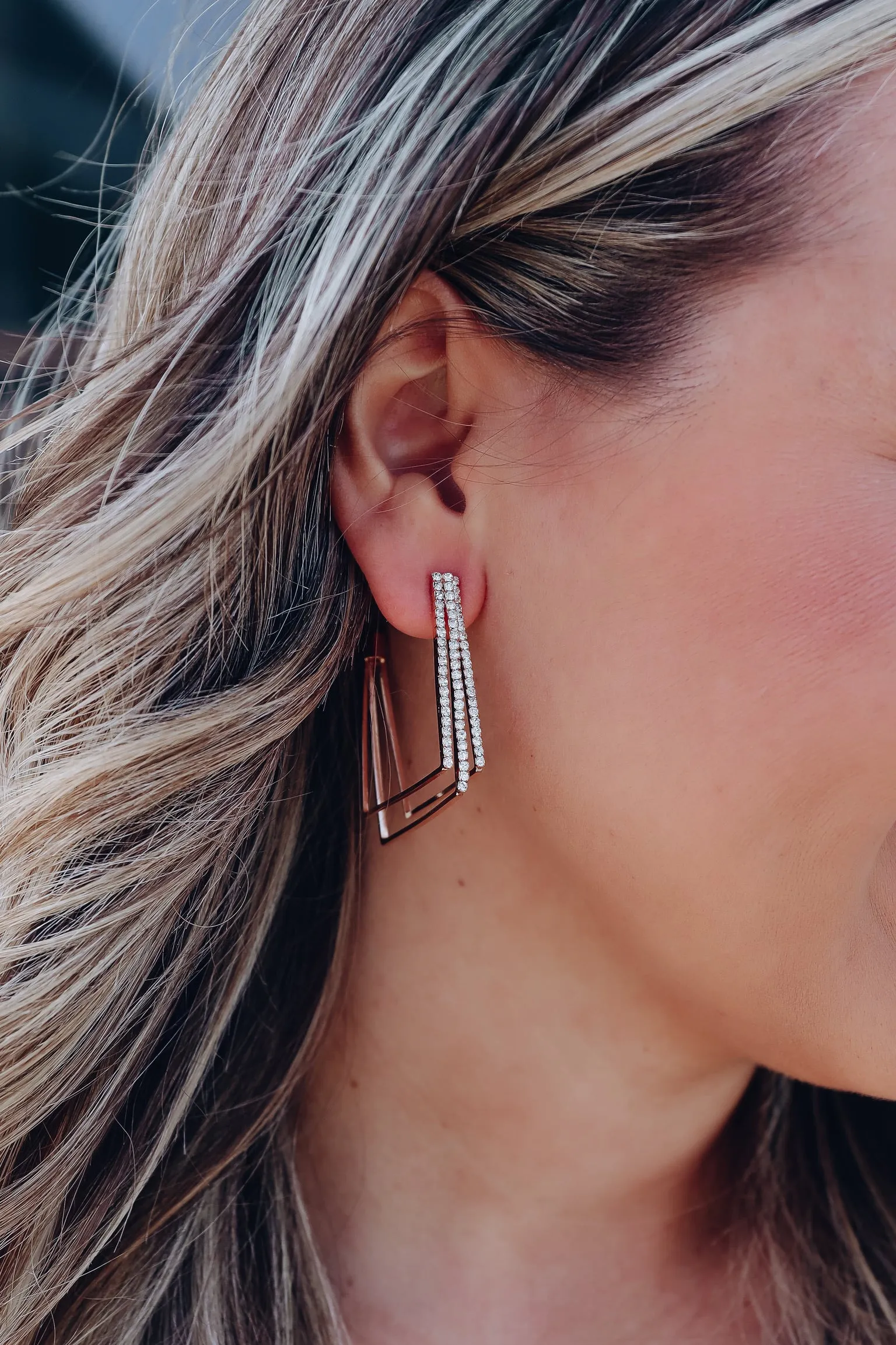 Back To The City Crystal Square Hoop Earrings - Gold