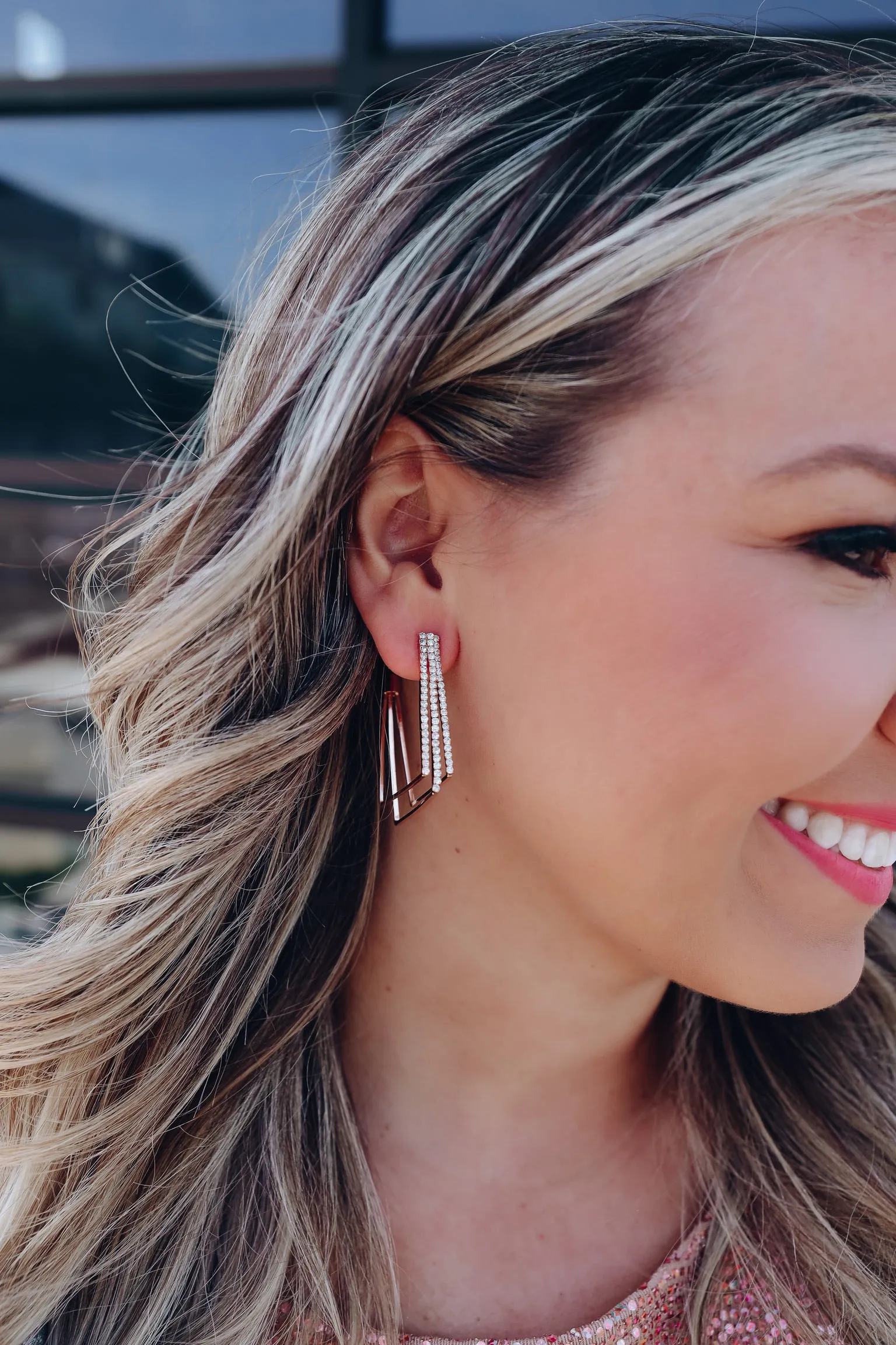 Back To The City Crystal Square Hoop Earrings - Gold