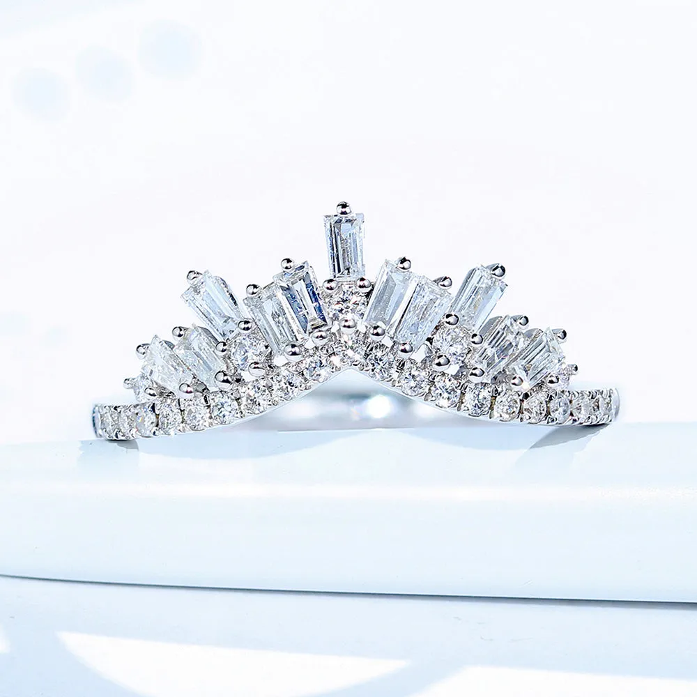 Baguette Cut Diamond Contoured V-Shape Ring