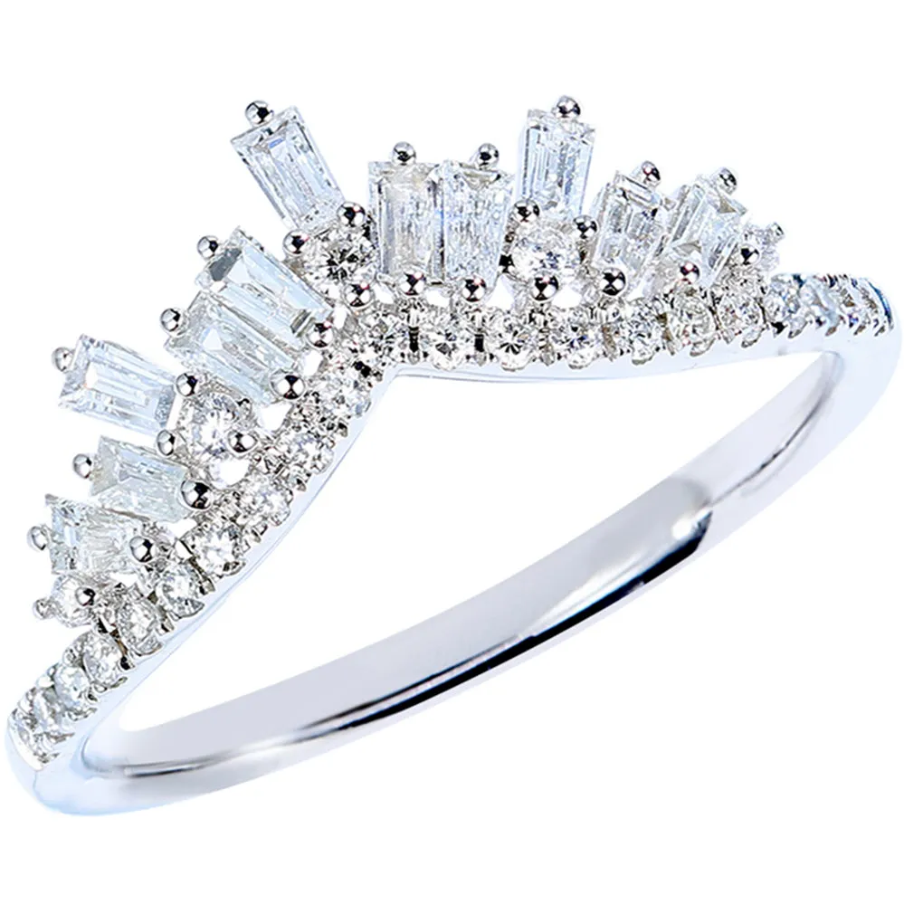 Baguette Cut Diamond Contoured V-Shape Ring
