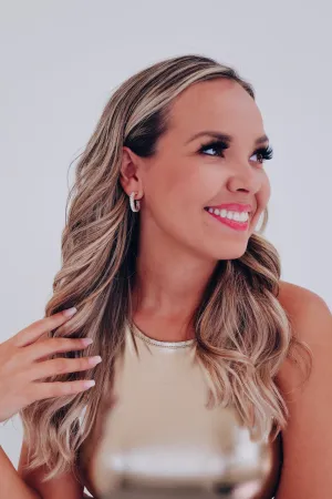 Baguette Pave Rhinestone Half Hoop Earrings - Gold