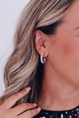 Baguette Pave Rhinestone Half Hoop Earrings - S