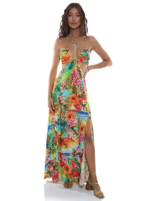 Bandeau Cut Out Front Slit Dress