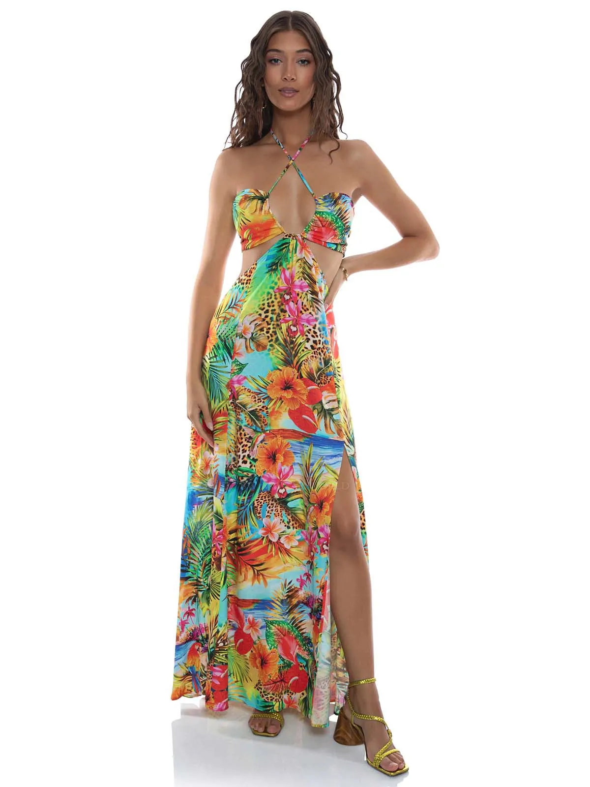 Bandeau Cut Out Front Slit Dress
