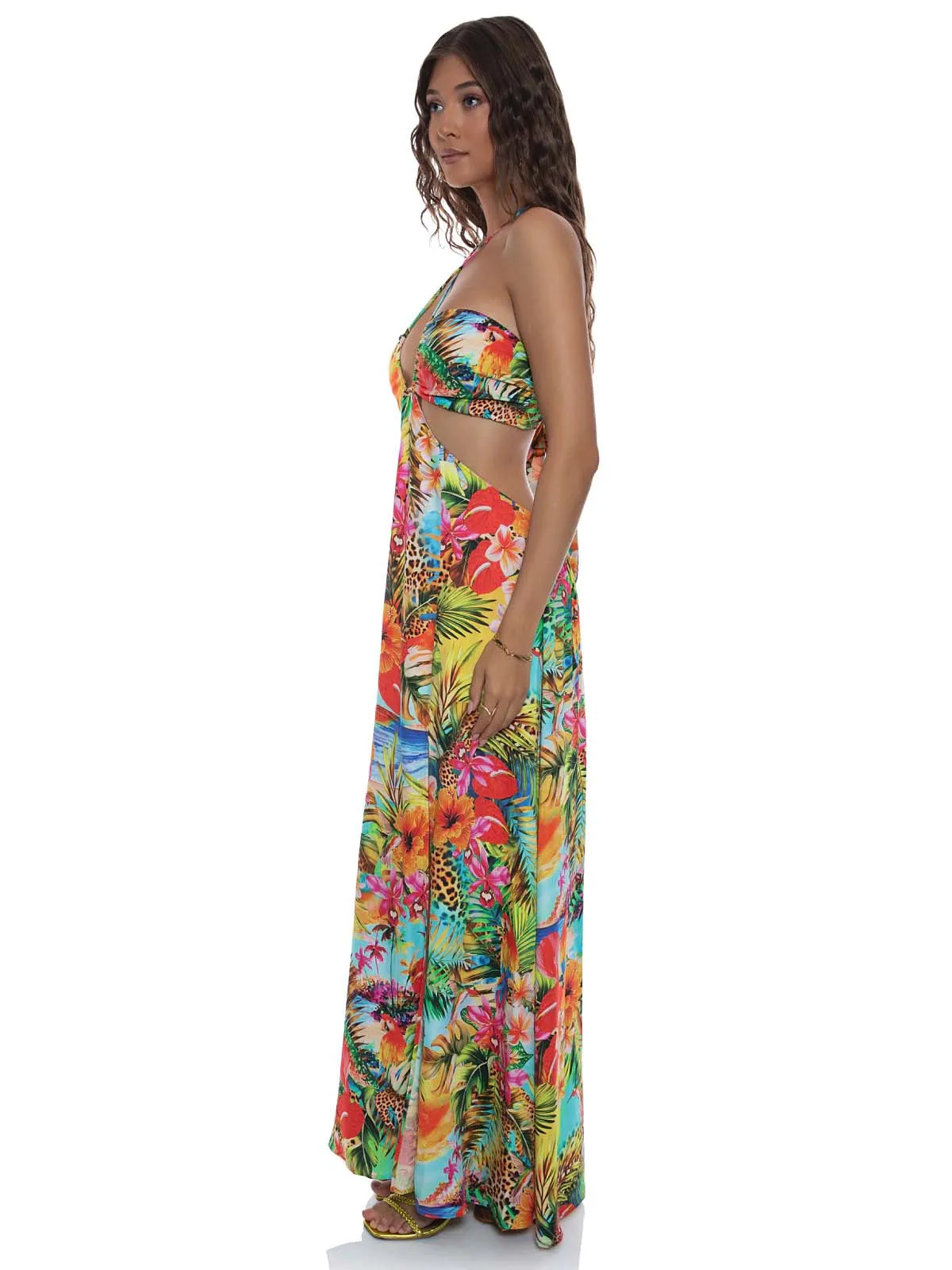 Bandeau Cut Out Front Slit Dress