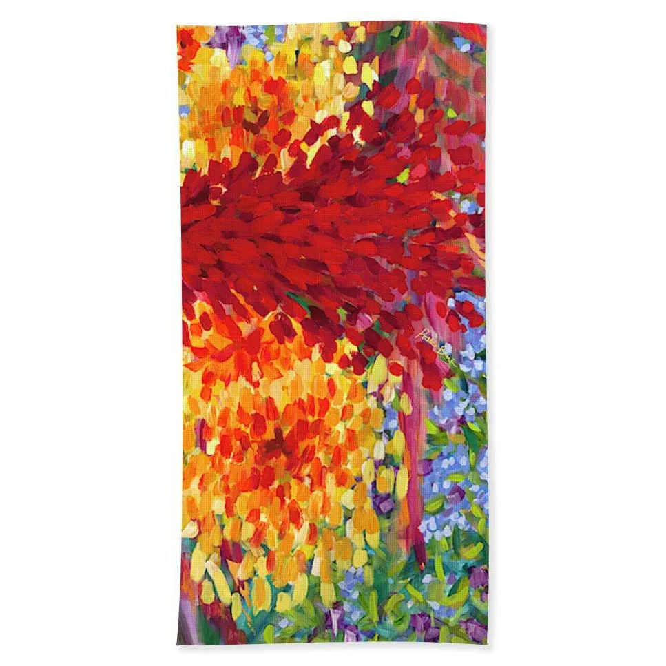 Beach Towel: Colorful Tropical Flower Abstract Ginger & Hibiscus - Ginger Boom!