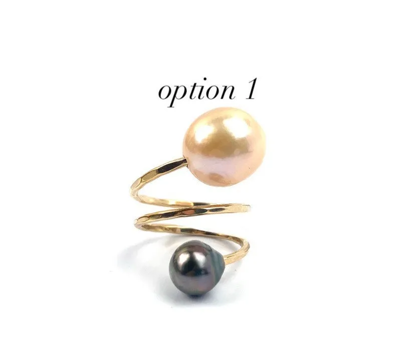Beautiful Adjustable 14KGF Edison, Tahitian, and South Sea Pearl Rings, 14K Gold Filled, 14K Gold Fill,Sku GPR-15
