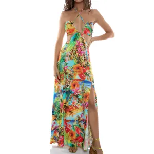 BIRDS OF PARADISE - Bandeau Cut Out Front Slit Dress