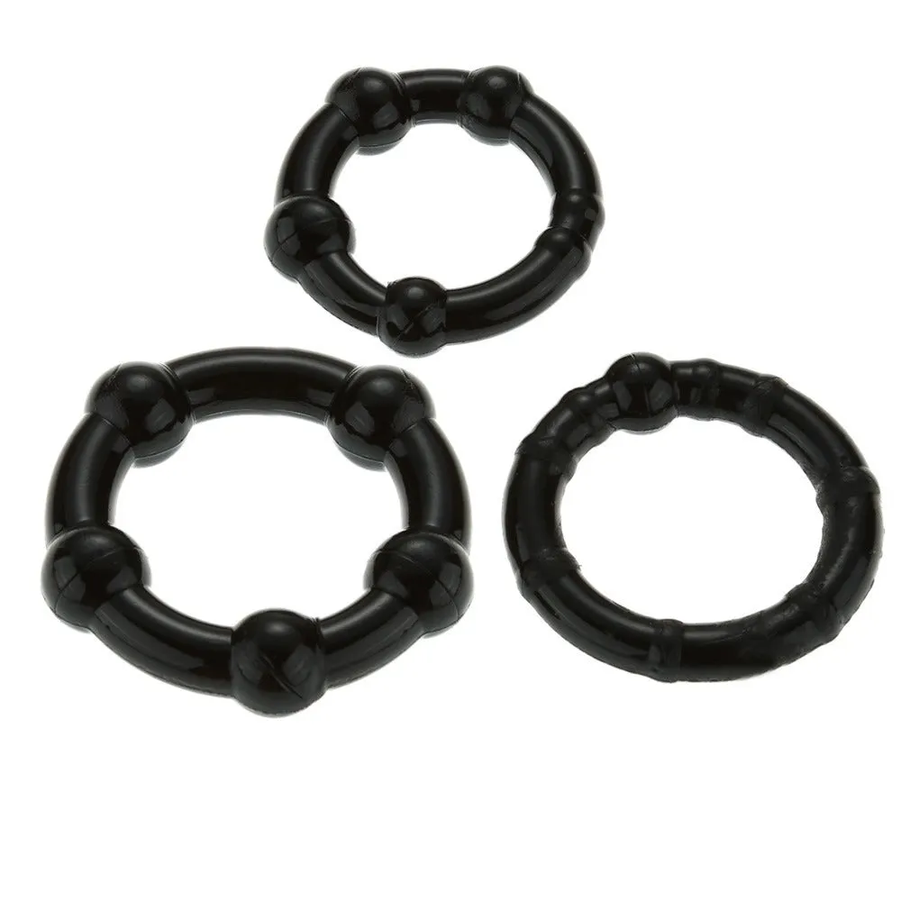Black Jelly Cock Rings - Set of 3 - Stay Harder Longer with Quality Snug-Fit Design!