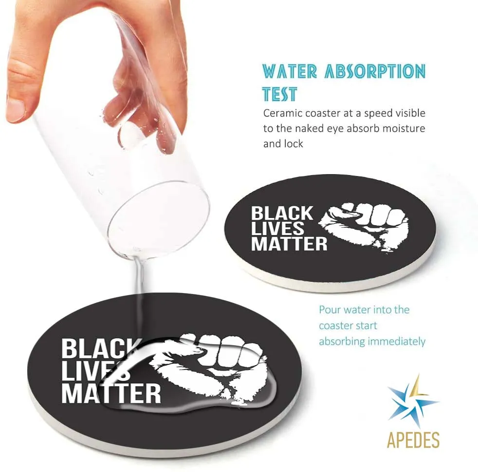 Black Lives Matter Absorbent Ceramic Coasters for Drinks with Holder (Set of 8)