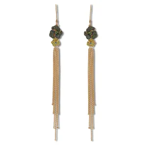 Bloom Mini Flower Green Diamond Tassel Earrings