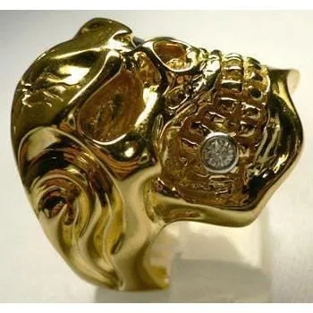 Blue Sapphire 14K Yellow Gold Mens Skull Ring
