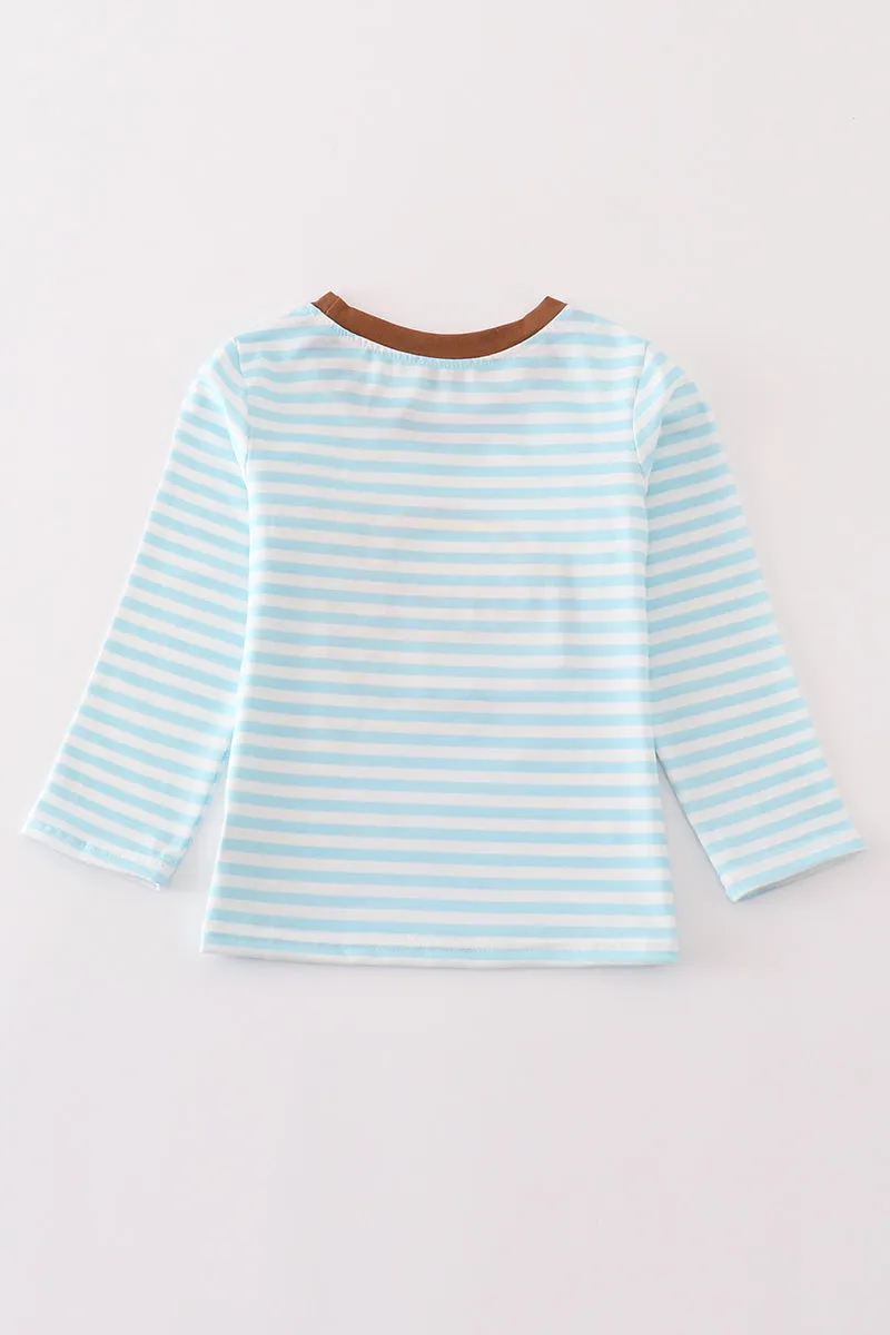 Blue Stripe Noah's Ark Animal Applique Boy Top