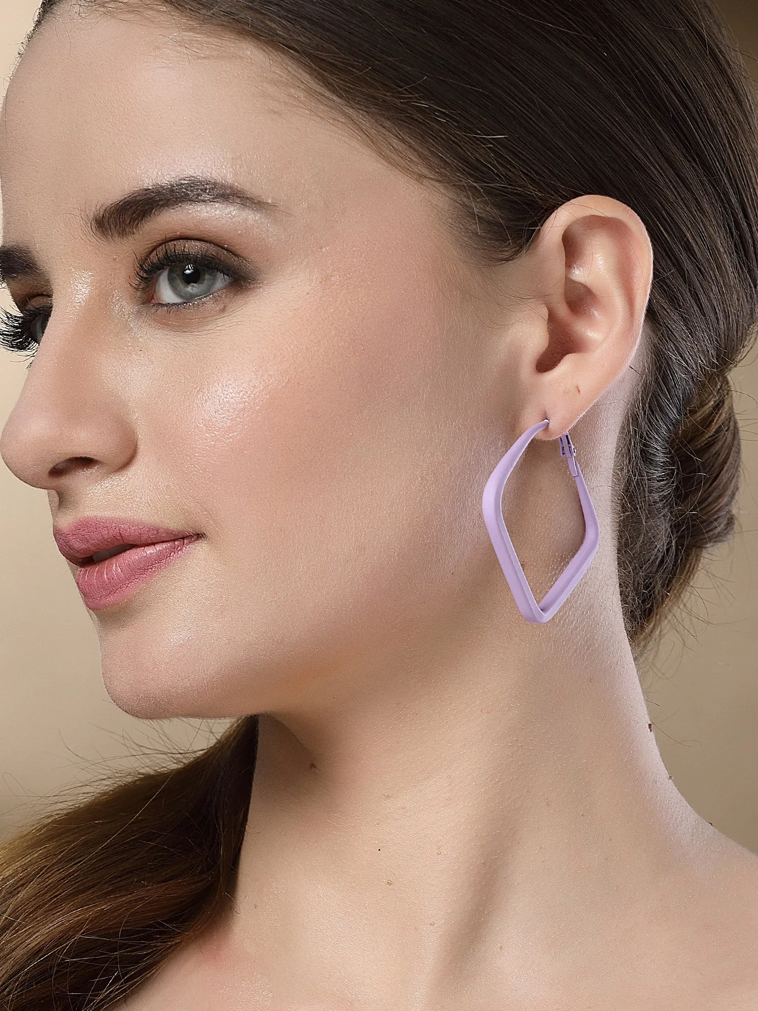 Bohey by KARATCART Lilac Matte Finish Square Hoop EarringS for Women
