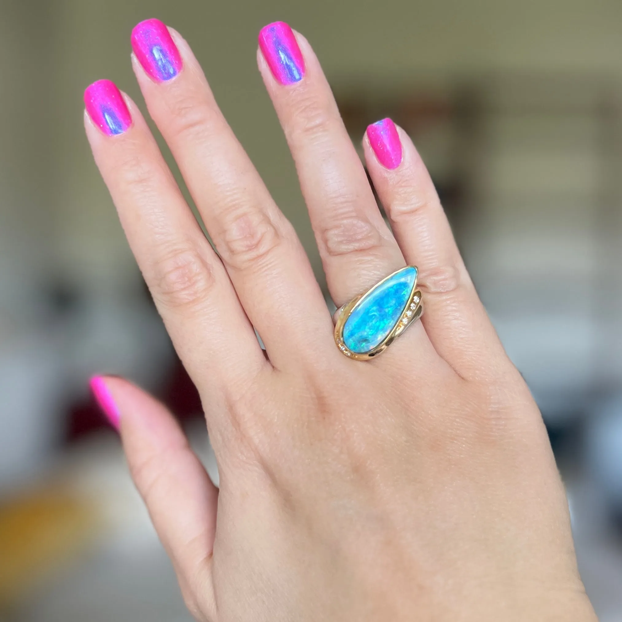 Boulder Opal and Diamond Ring 18k/Platinum