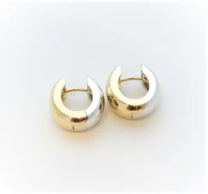 Breuning Two-Tone Gold 15mm Wide Oval Huggie Earrings