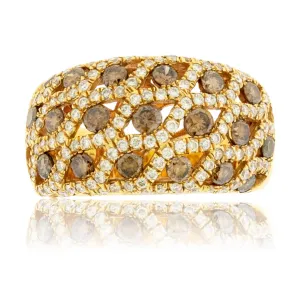Brown and White Diamond Accented Ring