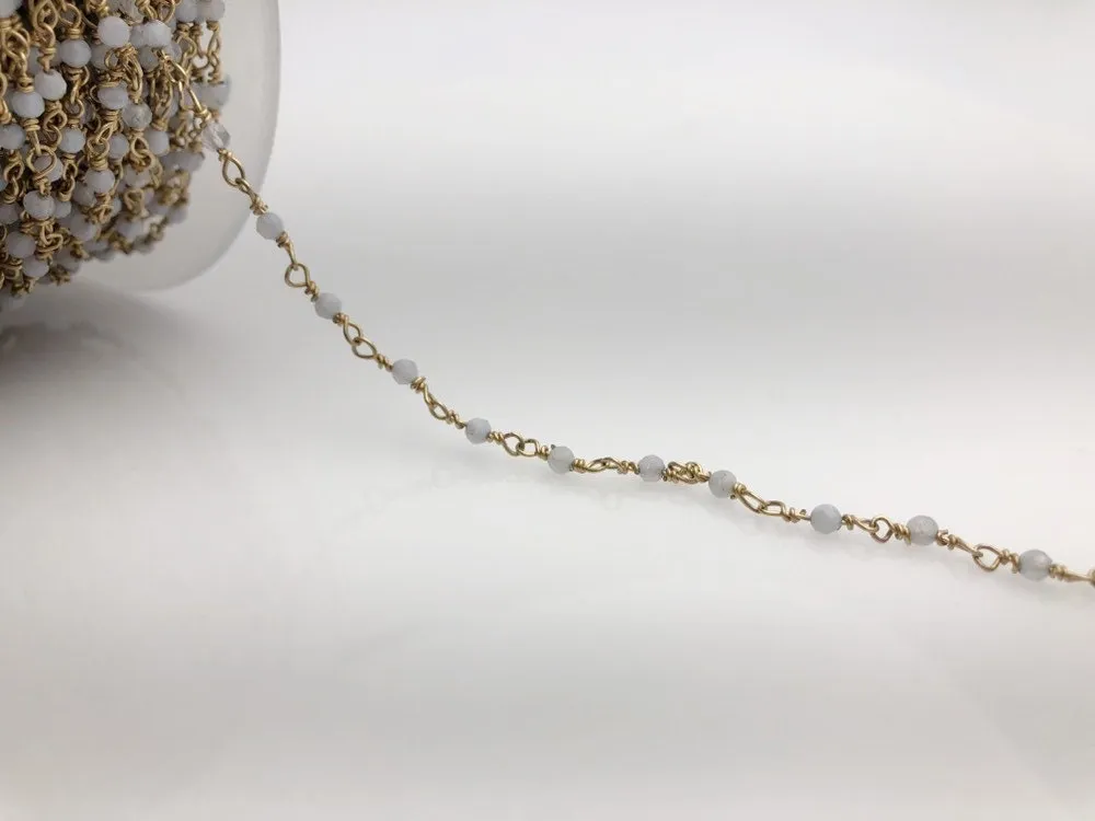 Chalcedony & 14k Gold Fill Wire by the foot, hand wrapped gemstones, Gold filled made in USA