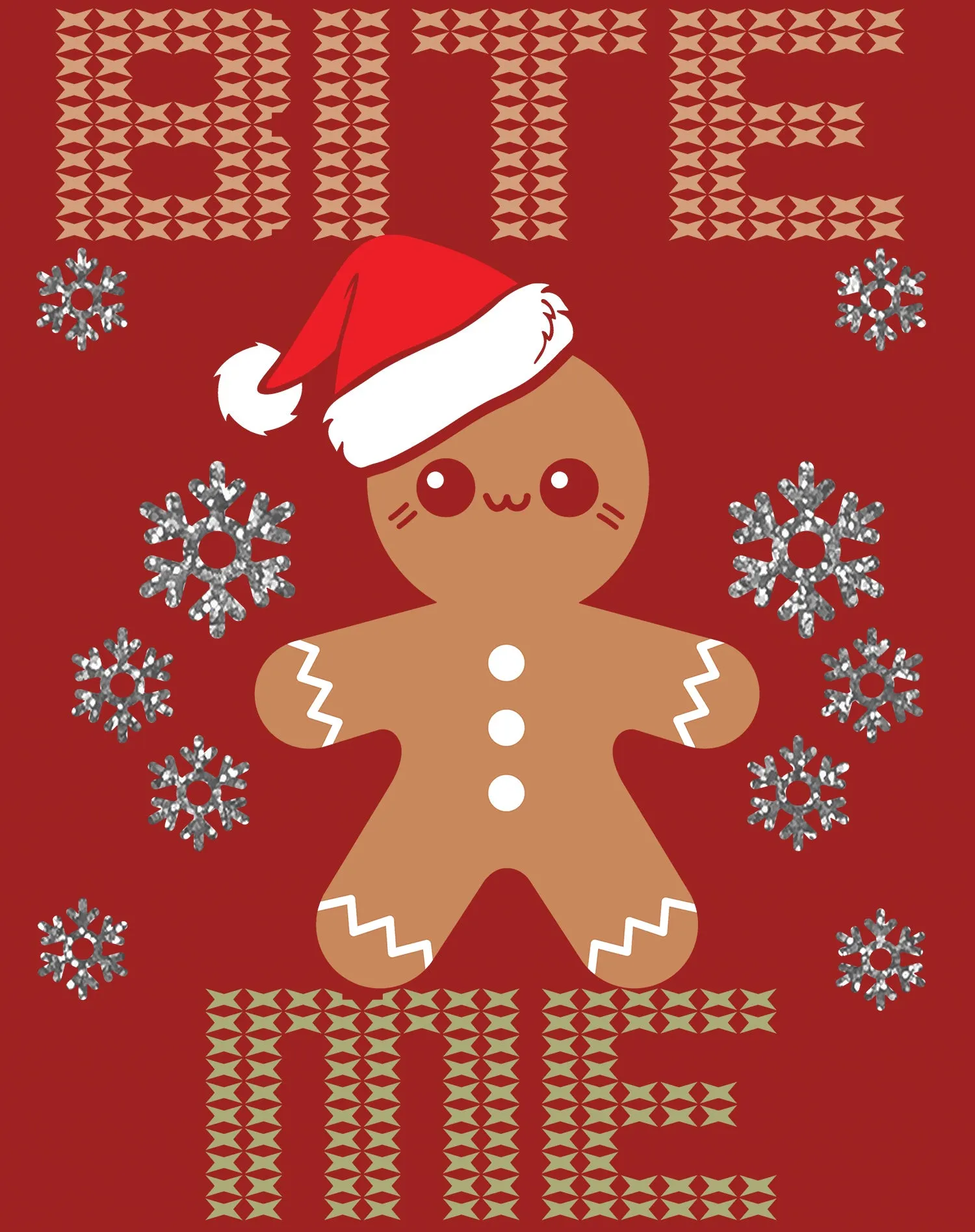 Christmas Gingerbread Man Bite Me Snowflake Meme Cute Fun Kid's T-Shirt
