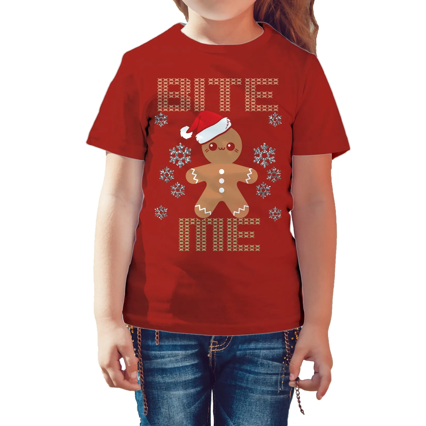 Christmas Gingerbread Man Bite Me Snowflake Meme Cute Fun Kid's T-Shirt