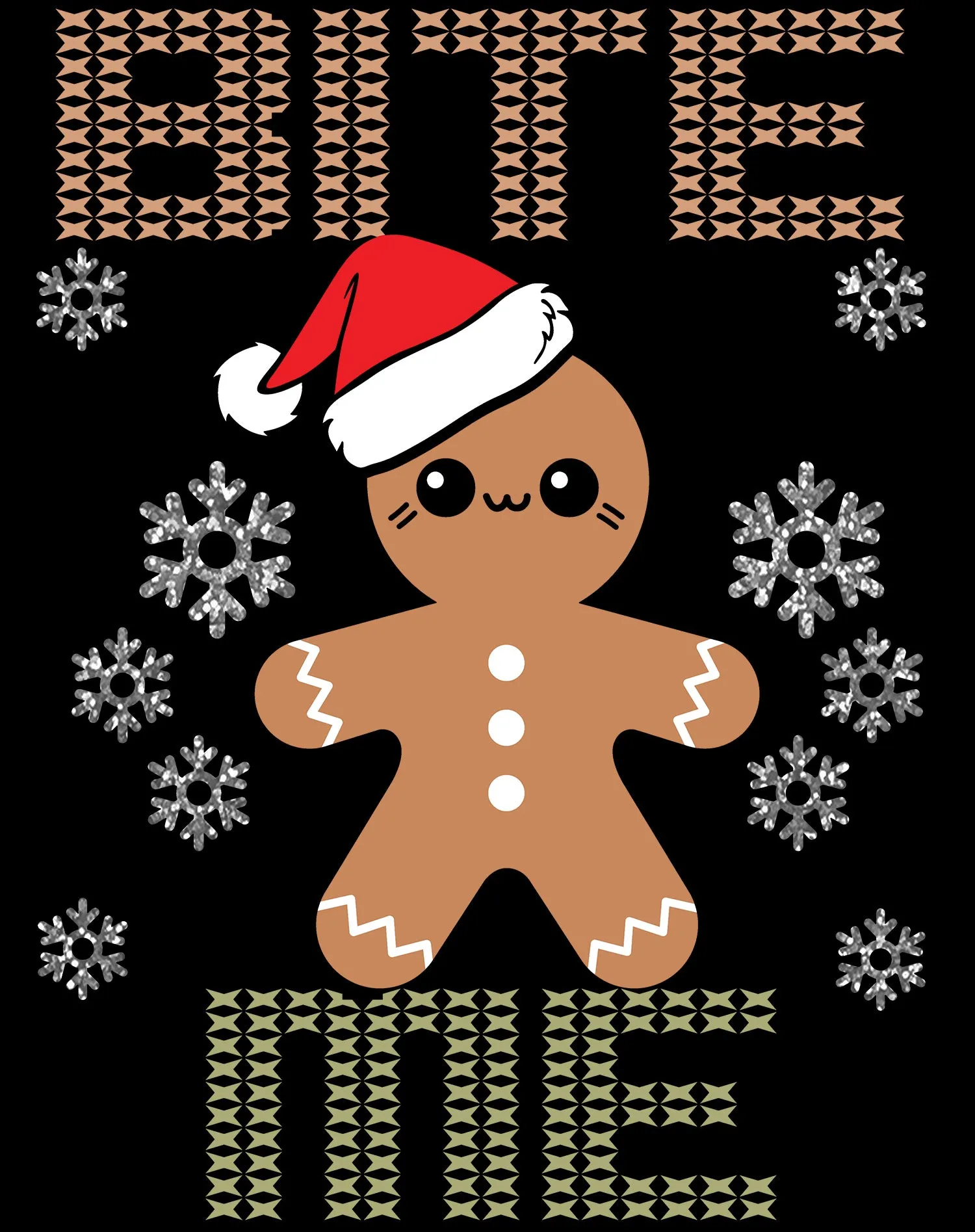 Christmas Gingerbread Man Bite Me Snowflake Meme Cute Fun Kid's T-Shirt
