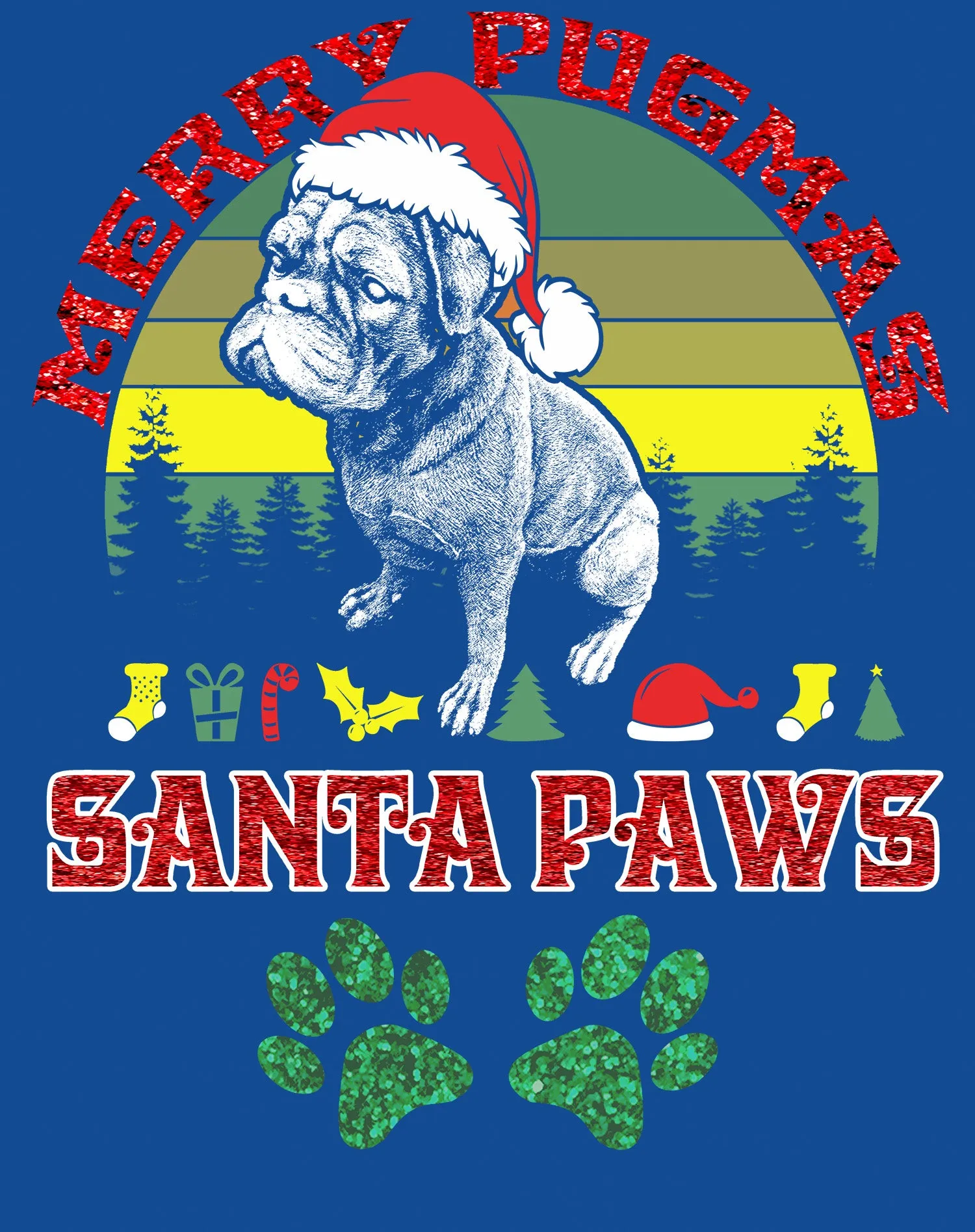Christmas Pug Lover Merry Pugmas Santa Paws Fun Xmas Sparkle Unisex Sweatshirt