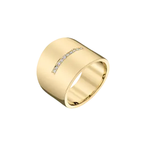 Cigar Band Ring with Row of White Pavé Diamonds
