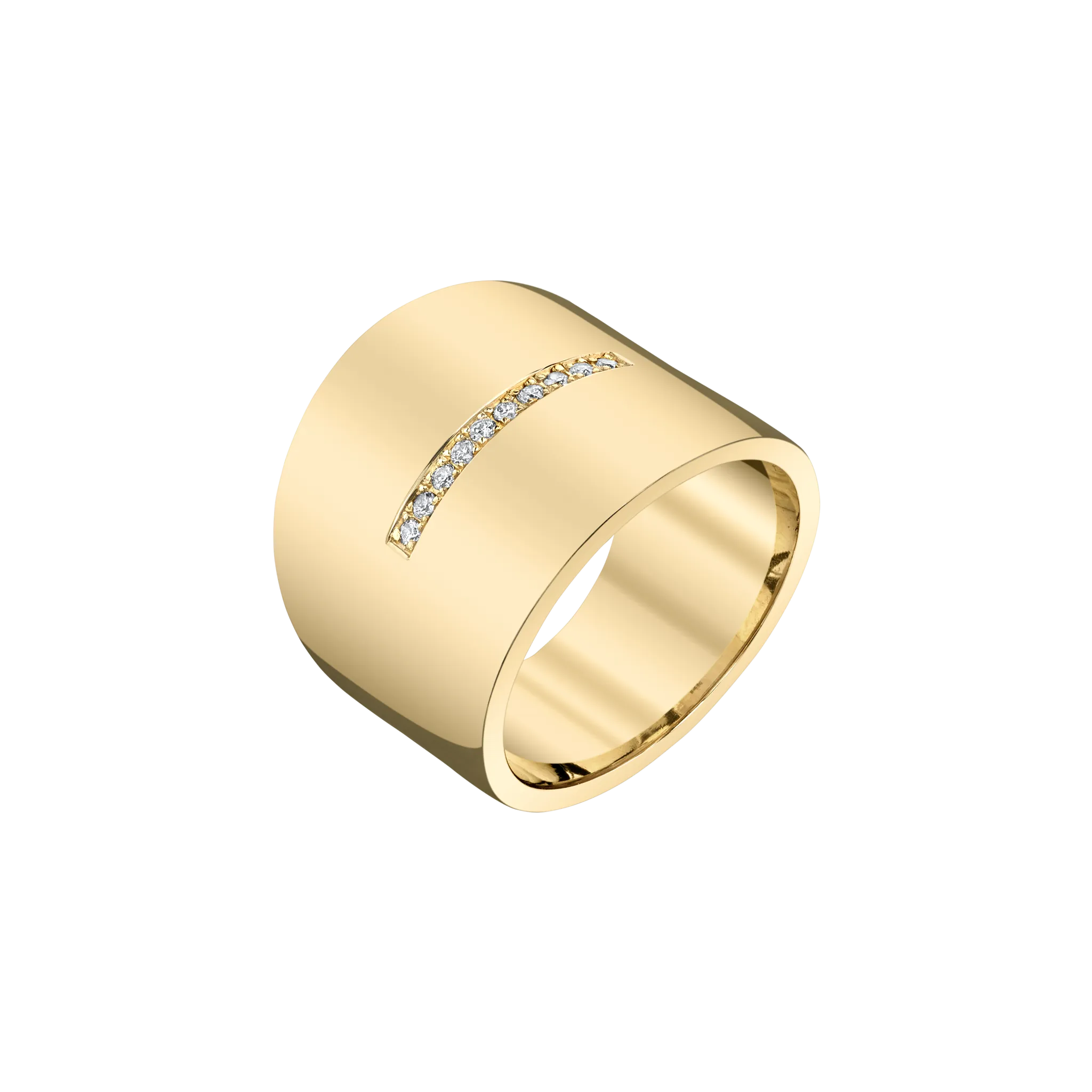Cigar Band Ring with Row of White Pavé Diamonds