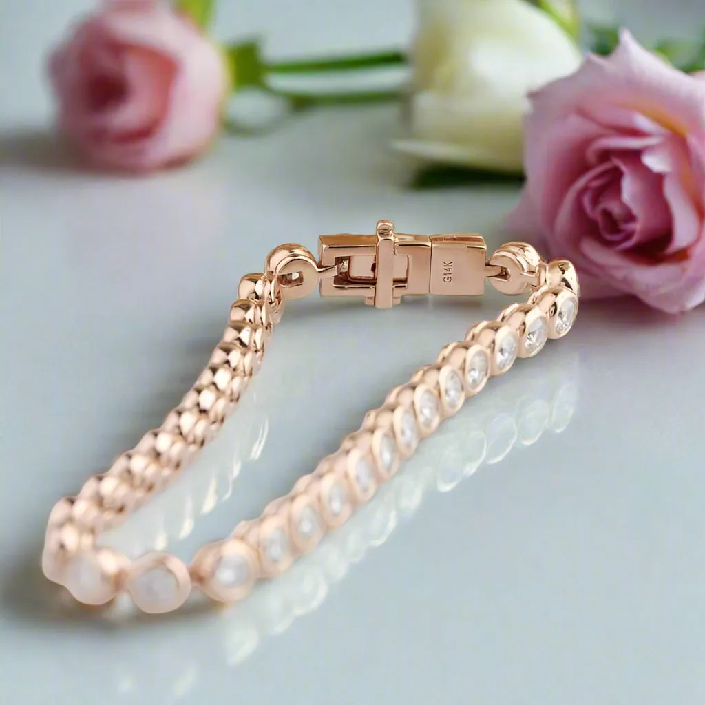 Classic 14k Rose Gold 3.4 Ctw Bezel Set Diamond Tennis Bracelet