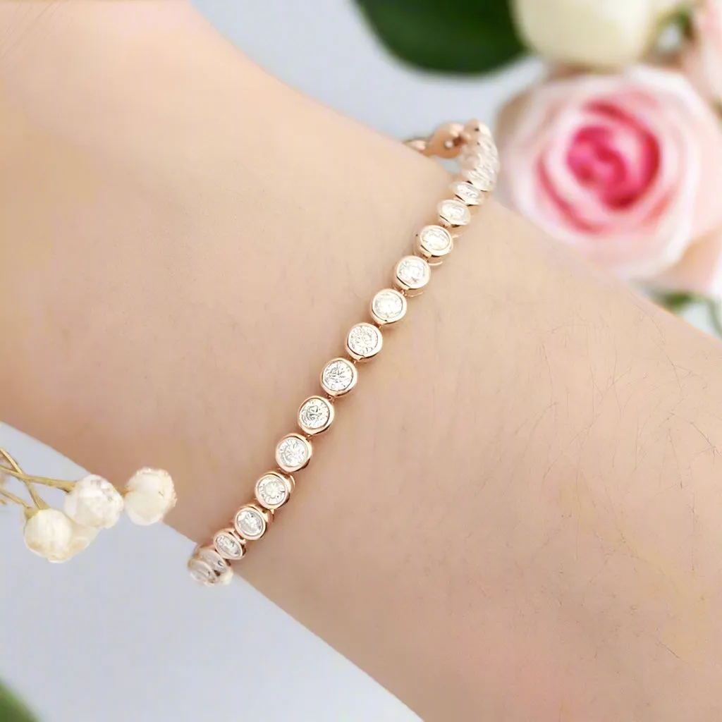 Classic 14k Rose Gold 3.4 Ctw Bezel Set Diamond Tennis Bracelet