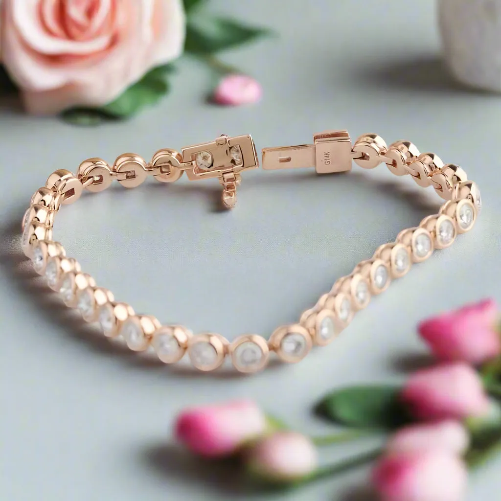 Classic 14k Rose Gold 3.4 Ctw Bezel Set Diamond Tennis Bracelet