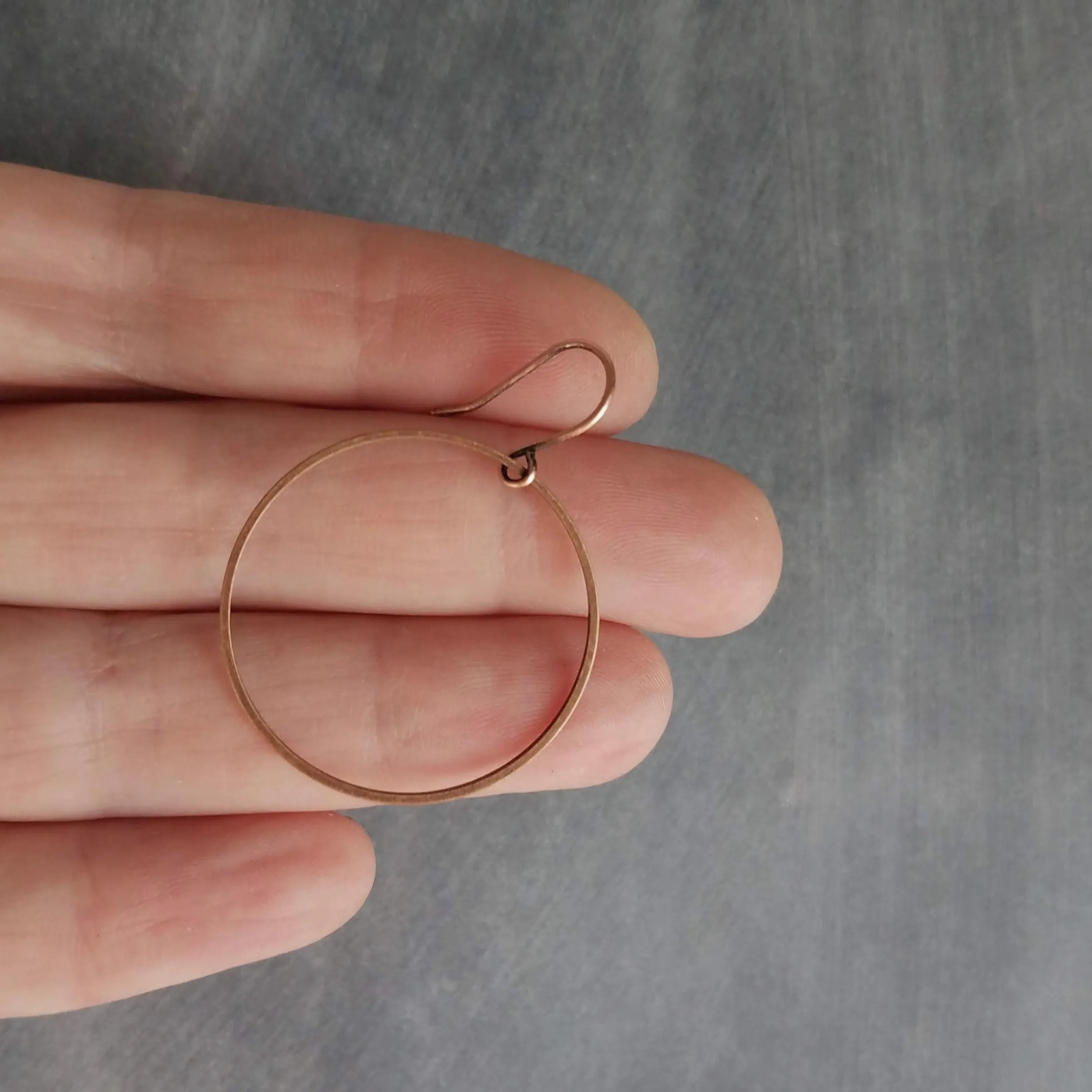 Copper Hoop Earrings, antique copper circle earring, oxidized copper, thin copper ring, delicate copper earring, large lightweight