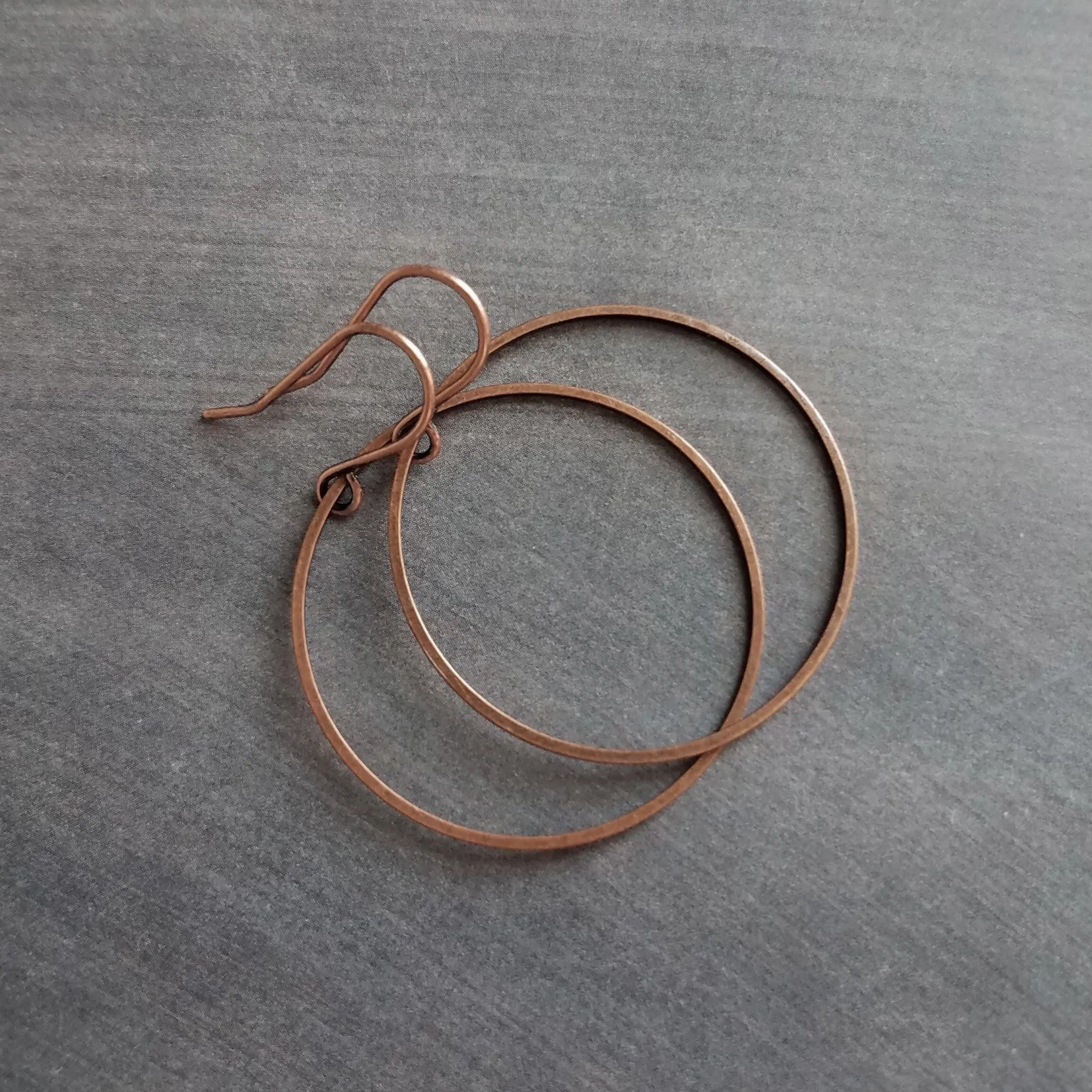 Copper Hoop Earrings, antique copper circle earring, oxidized copper, thin copper ring, delicate copper earring, large lightweight