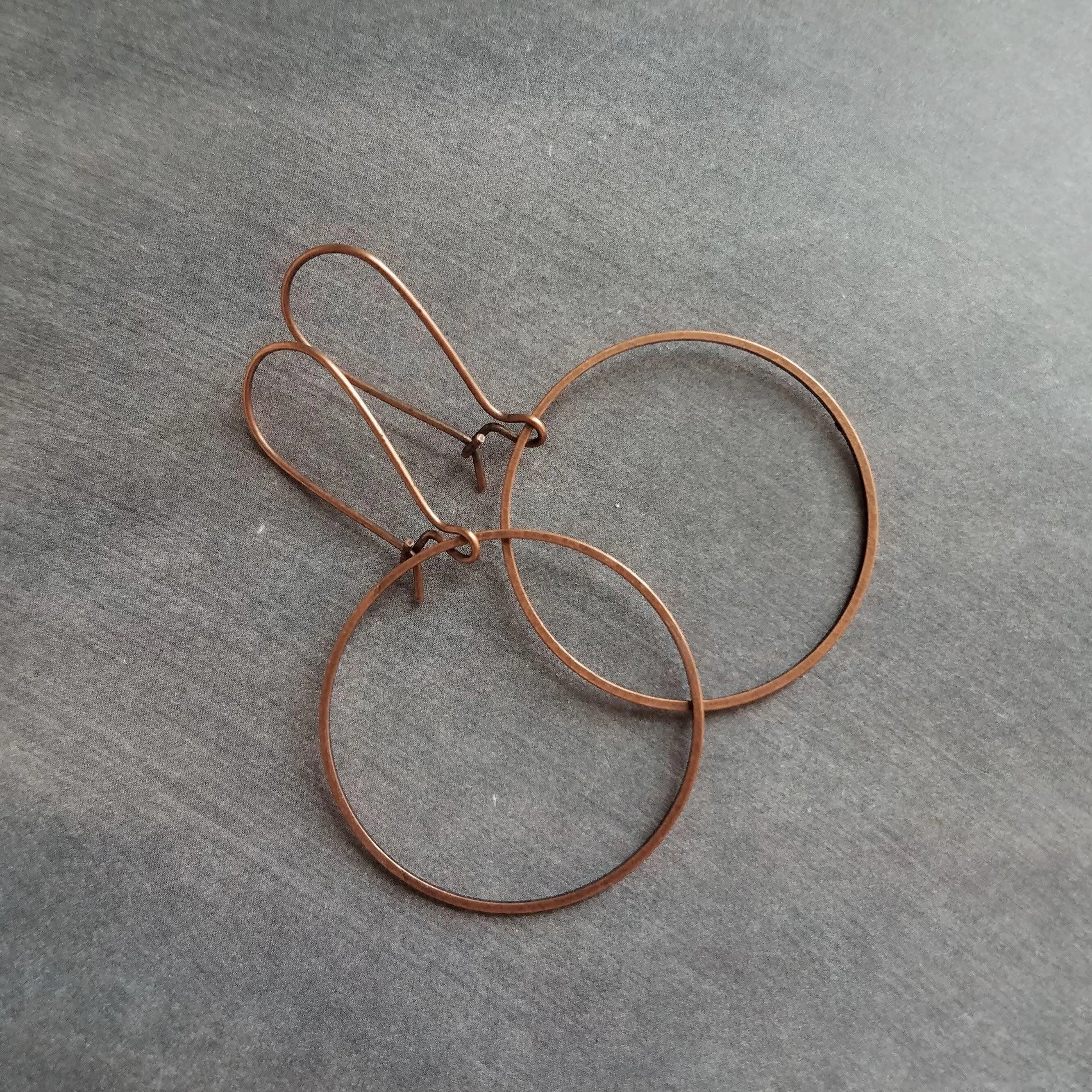 Copper Hoop Earrings, antique copper circle earring, oxidized copper, thin copper ring, delicate copper earring, large lightweight