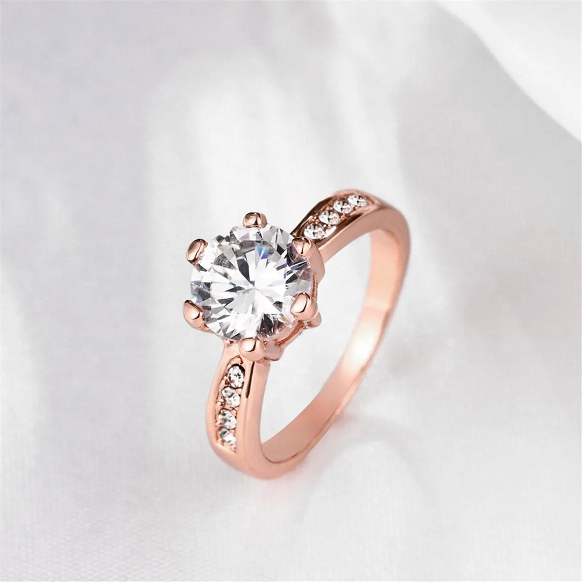 Crystal & 18K Rose Gold-Plated Prong-Set Statement Ring