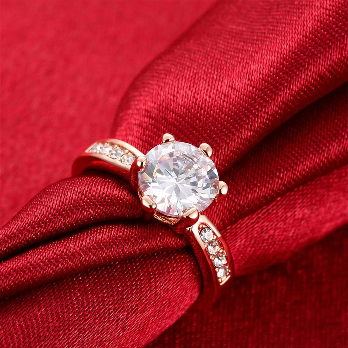 Crystal & 18K Rose Gold-Plated Prong-Set Statement Ring
