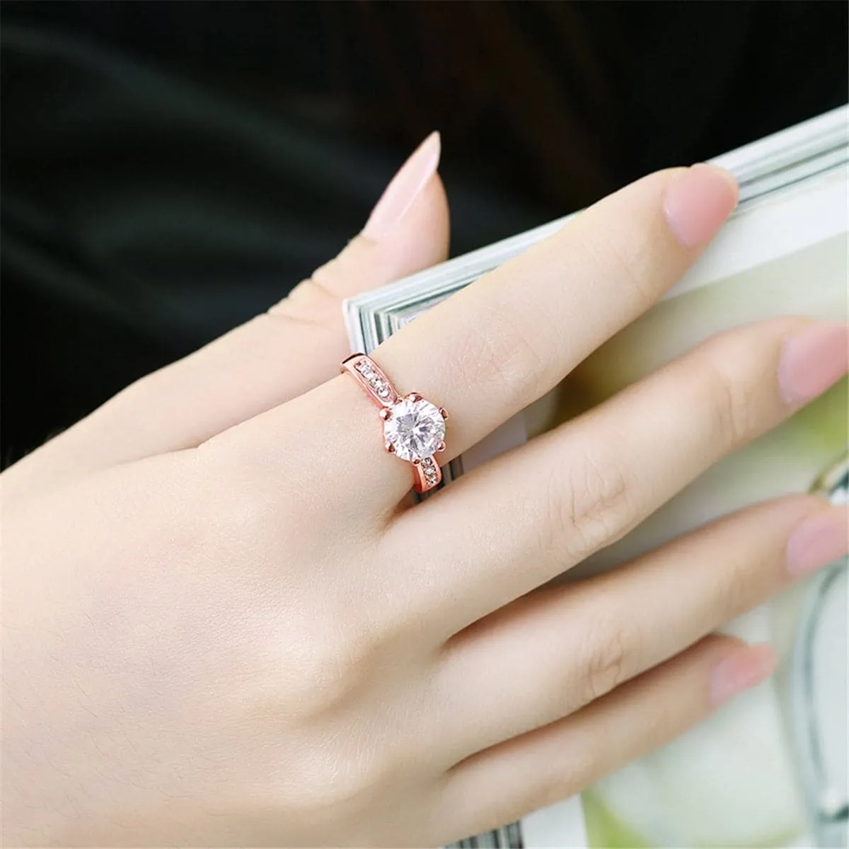 Crystal & 18K Rose Gold-Plated Prong-Set Statement Ring