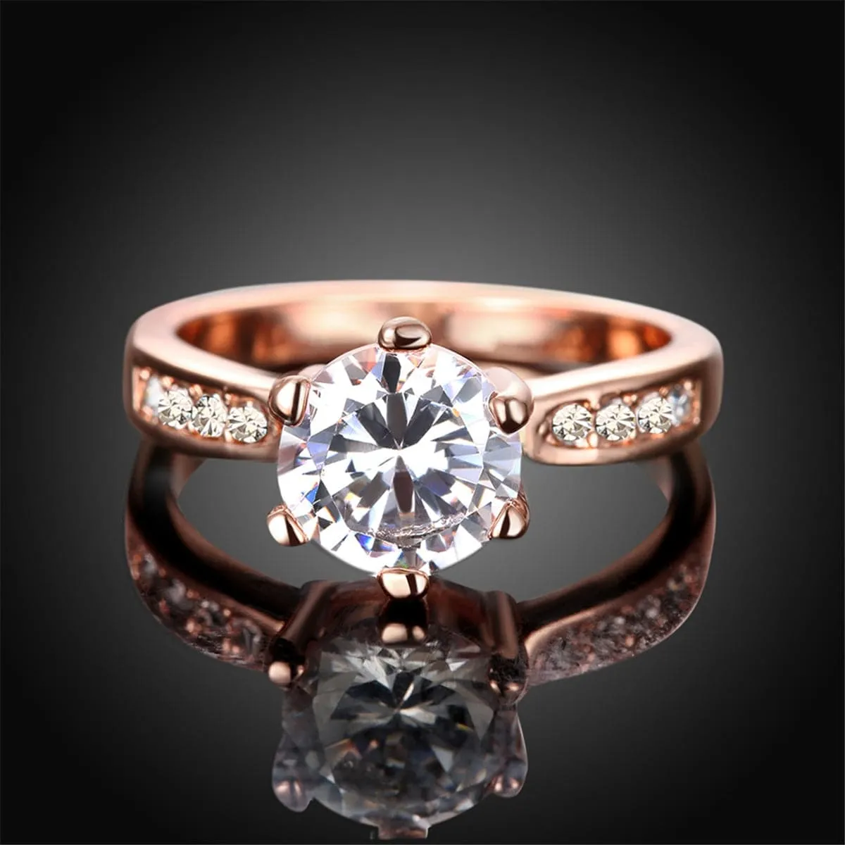 Crystal & 18K Rose Gold-Plated Prong-Set Statement Ring