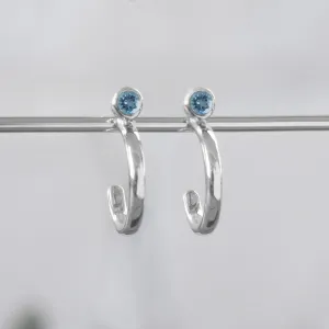 Custom Aquamarine Birthstone Hoop Earrings | 14K White Gold