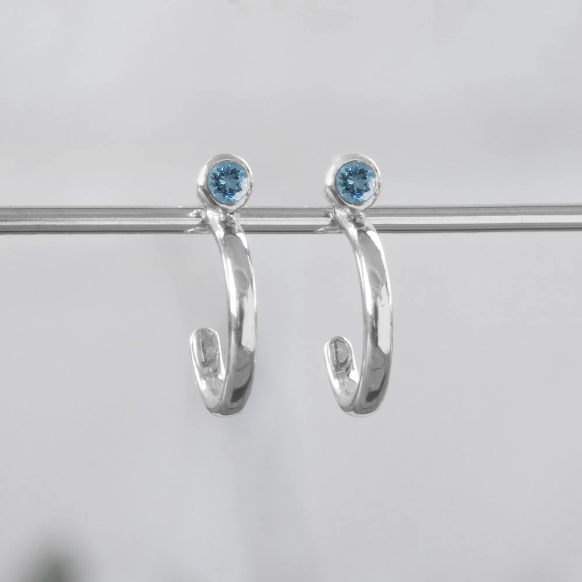 Custom Aquamarine Birthstone Hoop Earrings | 14K White Gold