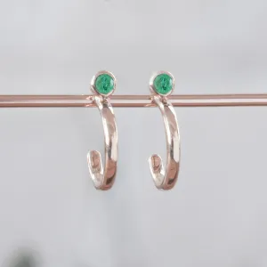 Custom Emerald Birthstone Hoop Earrings | 14K Rose Gold
