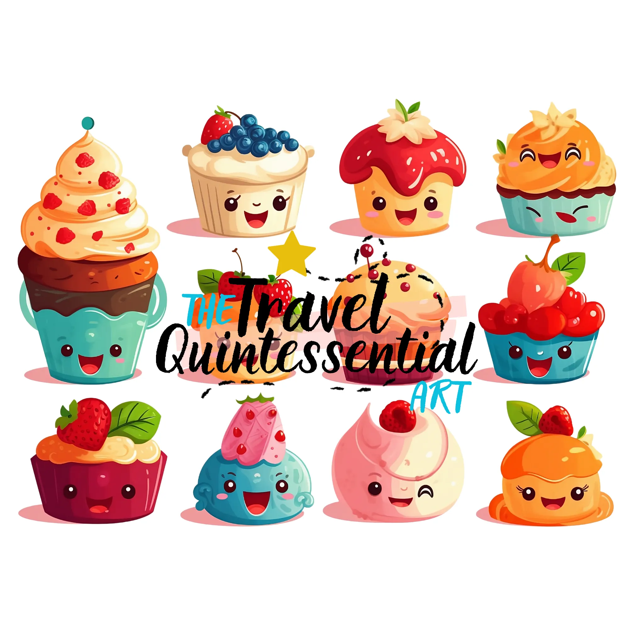 Cute Cupcakes Cartoon Character - Digital Art SETCCK001