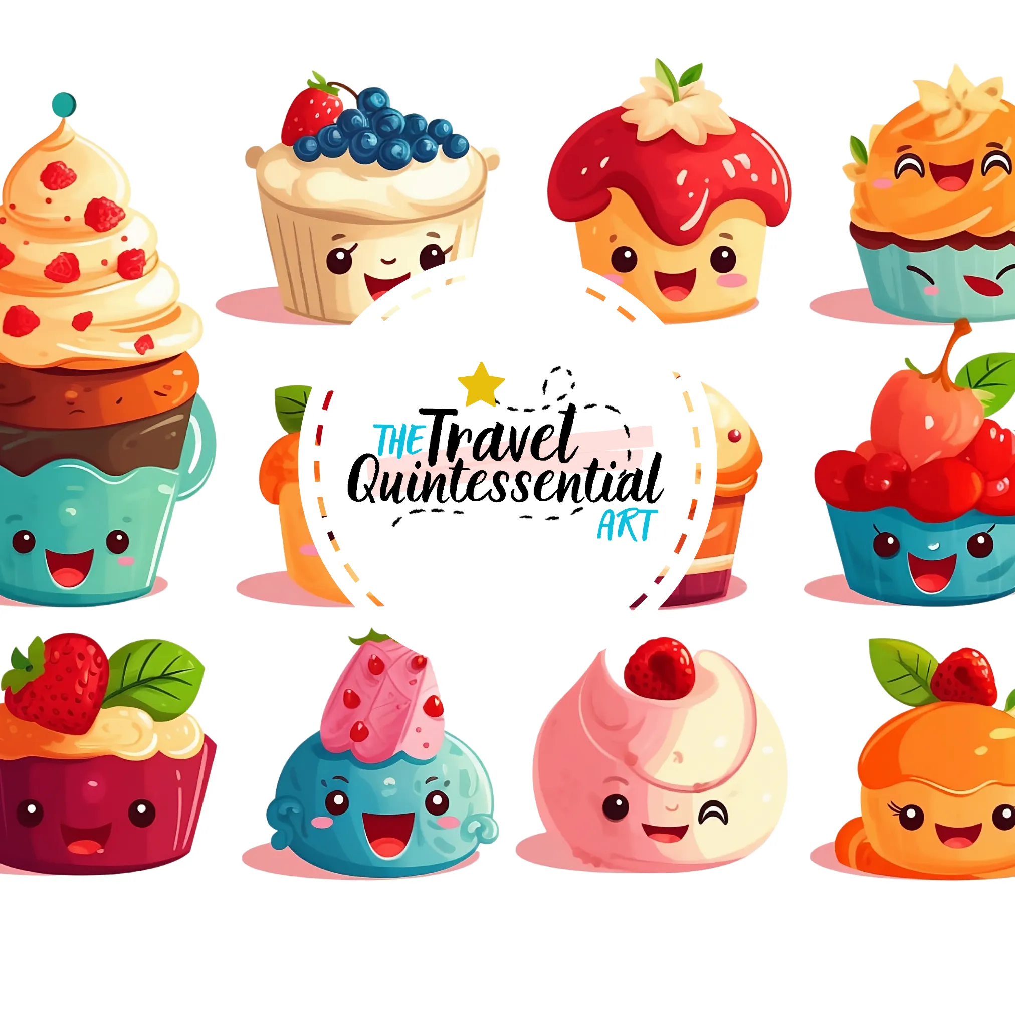 Cute Cupcakes Cartoon Character - Digital Art SETCCK001