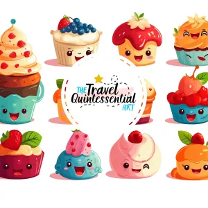 Cute Cupcakes Cartoon Character - Digital Art SETCCK001