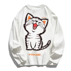 Cute Playful Cat Print Long Sleeve Shirt