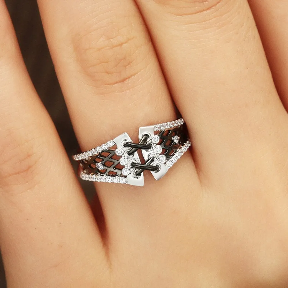 Diamond Corset Stitch Bondage Ring