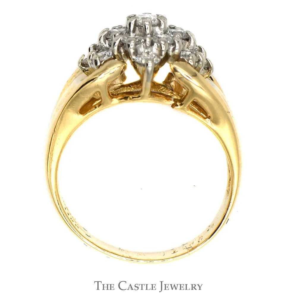 Diamond Flower Cluster Ring in 10k Yellow Gold Wide Cathedral Mounting