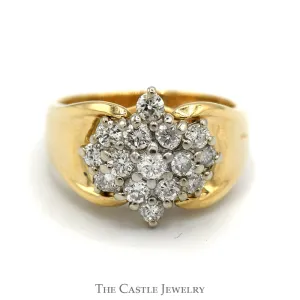 Diamond Flower Cluster Ring in 10k Yellow Gold Wide Cathedral Mounting