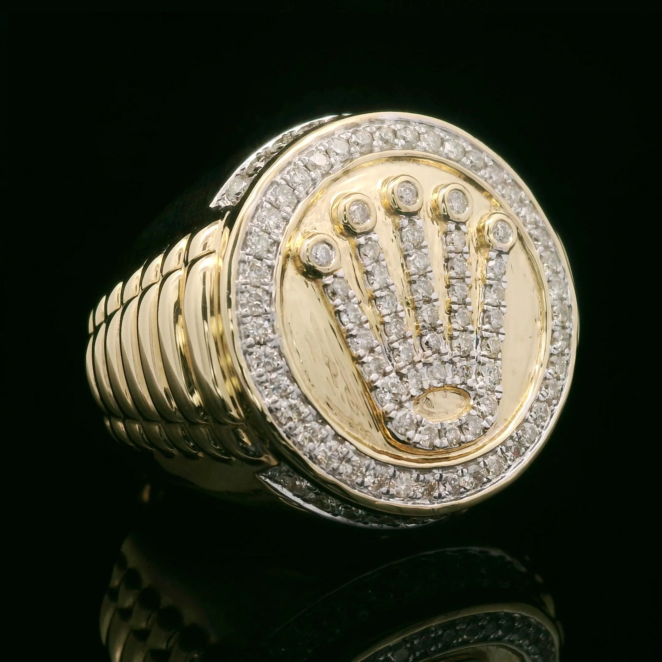 Diamond Round Crown Men's Ring 10k Yellow Gold 1.00ct