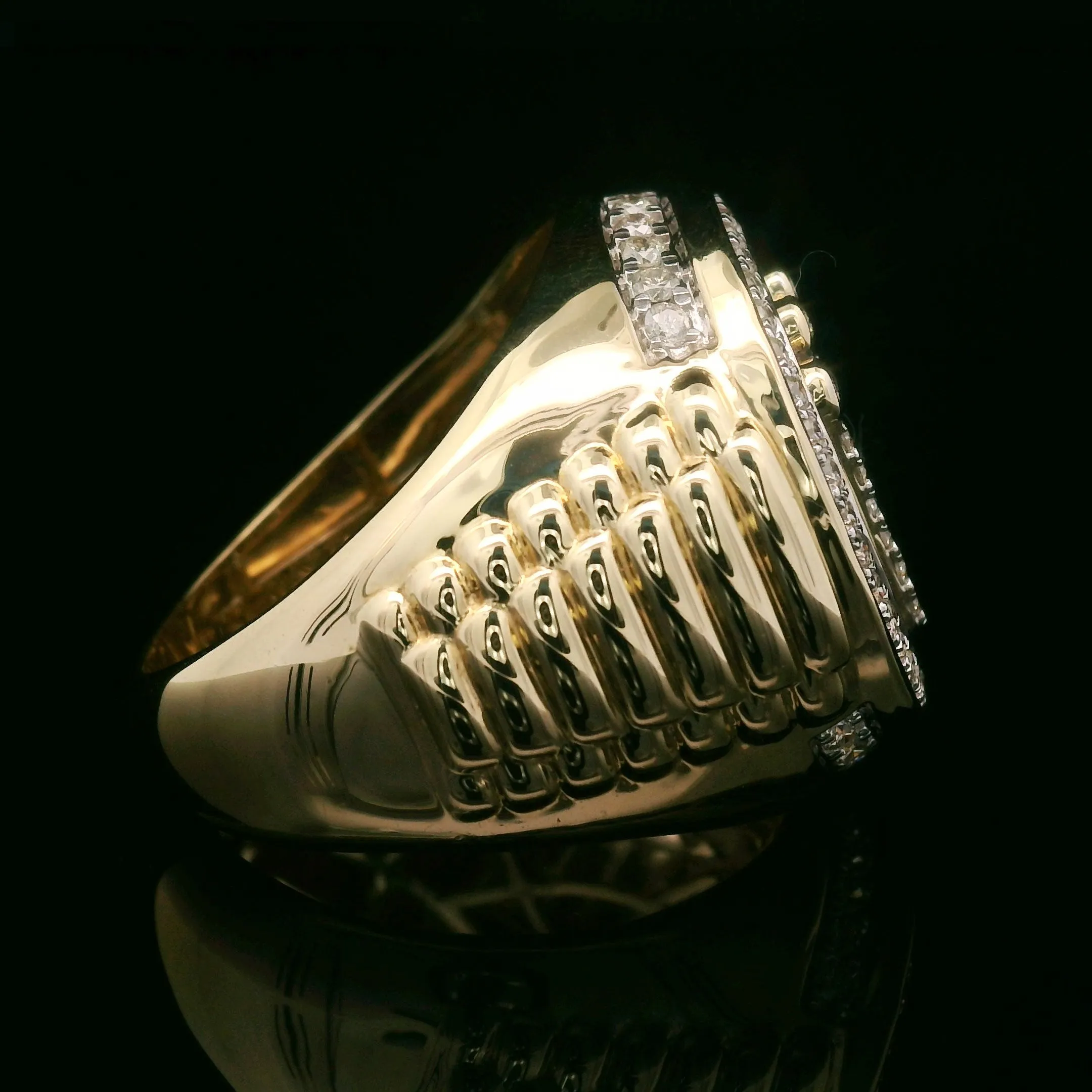 Diamond Round Crown Men's Ring 10k Yellow Gold 1.00ct
